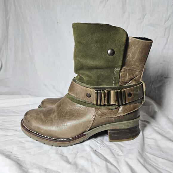 DROMEDARIS Leather Suede Green Ankle Boot Bootie Size 37 - Picture 2 of 7